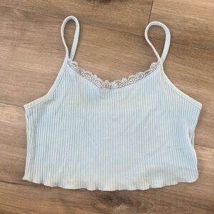 baby blue laced cropped tank top